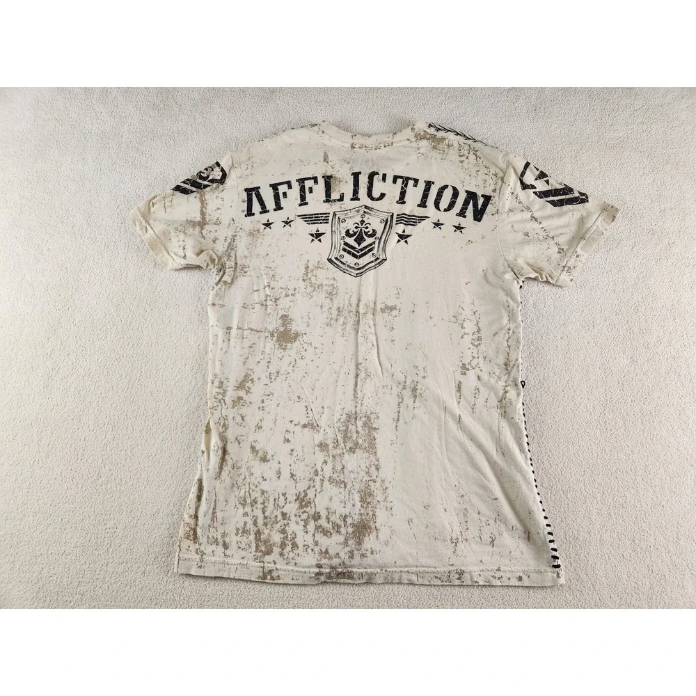 Mens Tan Short Sleeve Affliction Shirt Size Large Y2K Streetwear Grunge Skater - Picture 3 of 8